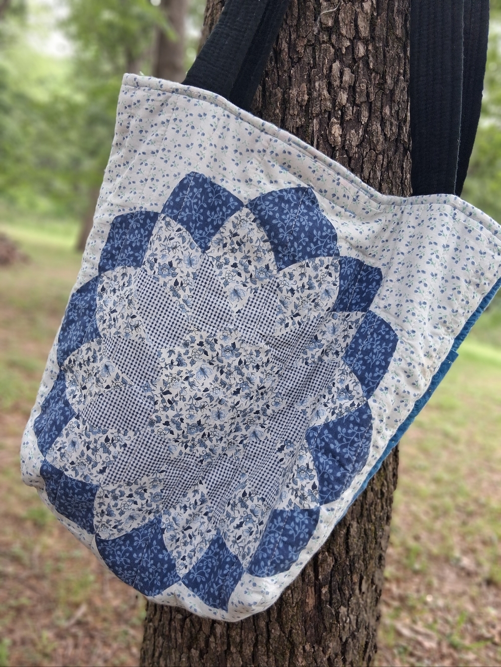 Quilted Blue Floral Patchwork Tote Bag